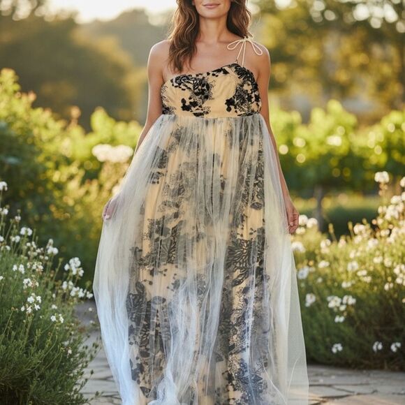 Southern Fried Chics Size XL Tulle Layered Maxi Dress Cream White Fairy Bride - Picture 2 of 16